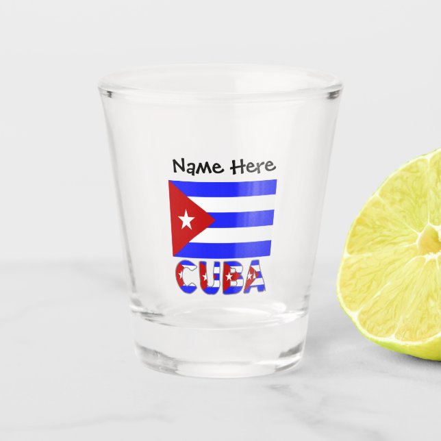 Cuba and Cuban Flag Light Blue with Your Name Shot Glass (Front)