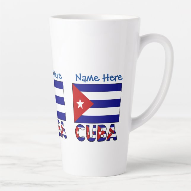 Cuba and Dark Blue Cuban Flag Personalised  Latte Mug (Right)