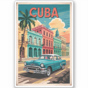 Cuba Classic Car Illustration Travel Art Vintage