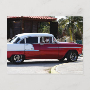 Cuba Classic Cars Red n White Postcard