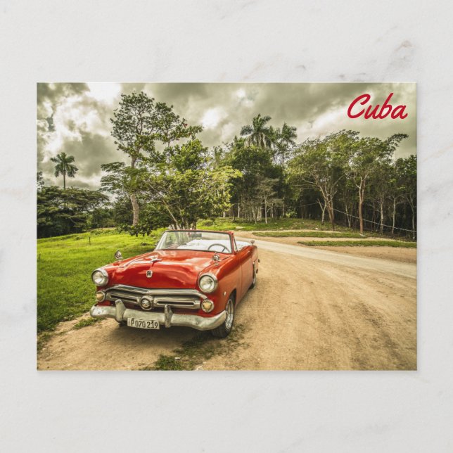 Cuba, Classic Red Car Postcard (Front)