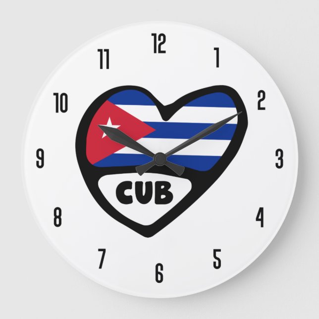 Cuba Country Code CUB Flag Heart Large Clock (Front)