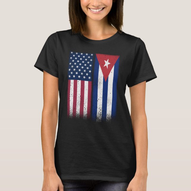 Cuba Cuban American Flags Proud USA Cuba T-Shirt (Front)