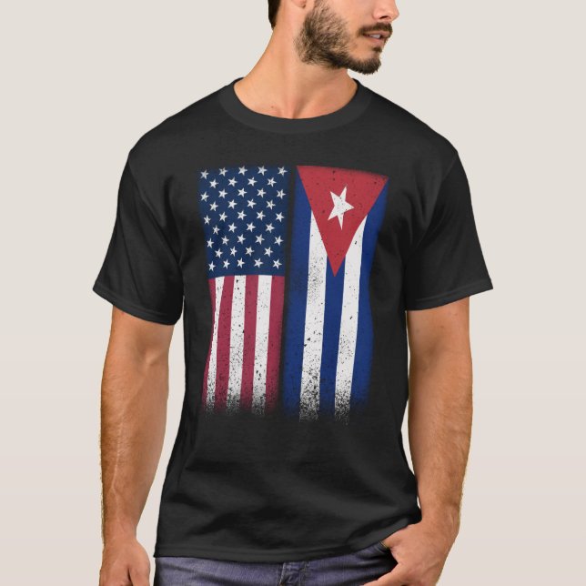 Cuba Cuban American Flags Proud USA Cuba T-Shirt (Front)