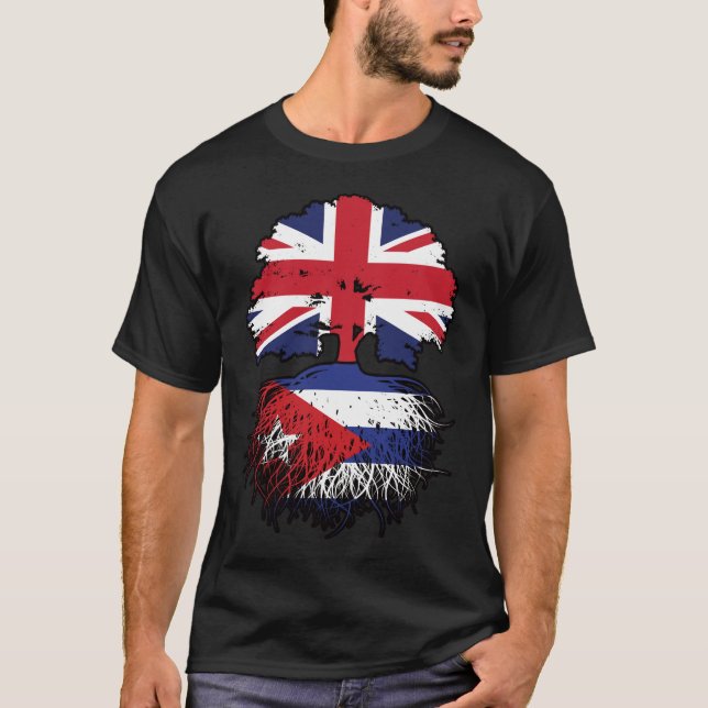 Cuba Cuban British UK Tree Roots Flag T-Shirt (Front)