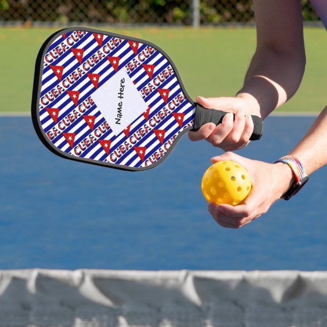 Cuba Cuban Flag Dark Blue Tiles Personalized  Pickleball Paddle (Insitu)