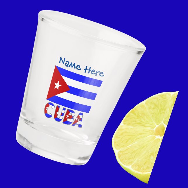 Cuba Cuban Flag Light Blue Personalised  Shot Glass (Shot glass with Cuban Flag and word CUBA below in flag colors. Add name above in blue text.)