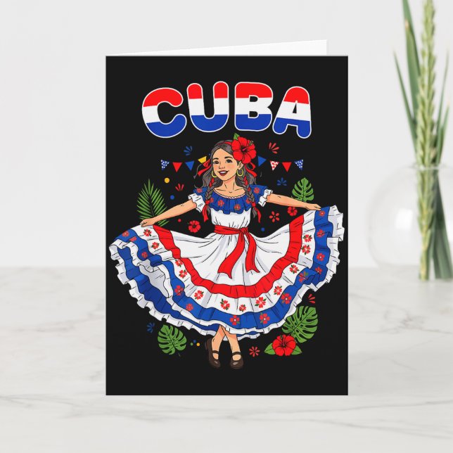 Cuba Cuban Girl Traditional Dress Trocal Flowers  Card (Front)