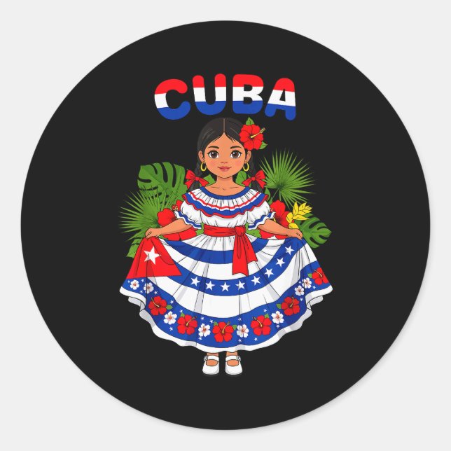 Cuba Cuban Girl Traditional Dress Trocal Flowers  Classic Round Sticker (Front)