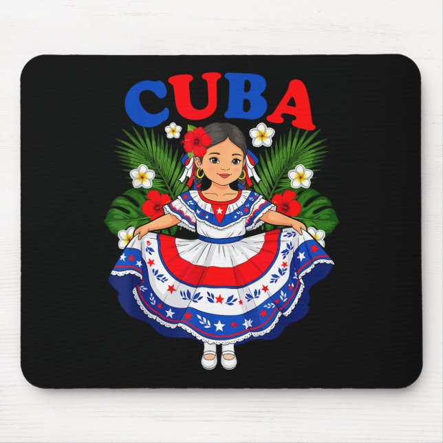 Cuba Cuban Girl Traditional Dress Trocal Flowers  Mouse Pad (Front)