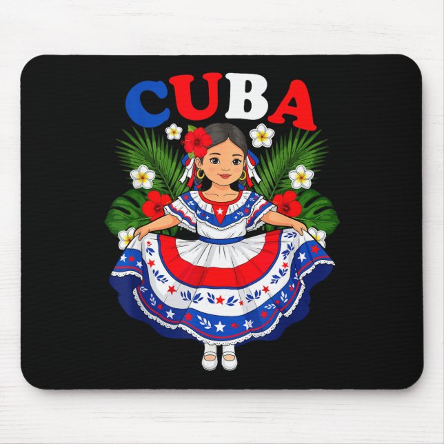 Cuba Cuban Girl Traditional Dress Trocal Flowers  Mouse Pad (Front)