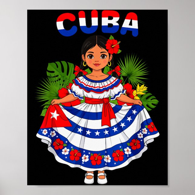 Cuba Cuban Girl Traditional Dress Trocal Flowers  Poster (Front)