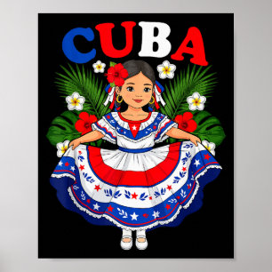 Cuba Cuban Girl Traditional Dress Trocal Flowers  Poster