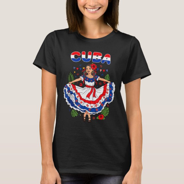 Cuba Cuban Girl Traditional Dress Trocal Flowers  T-Shirt (Front)