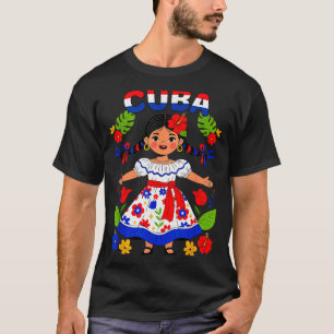 Cuba Cuban Girl Traditional Dress Trocal Flowers  T-Shirt