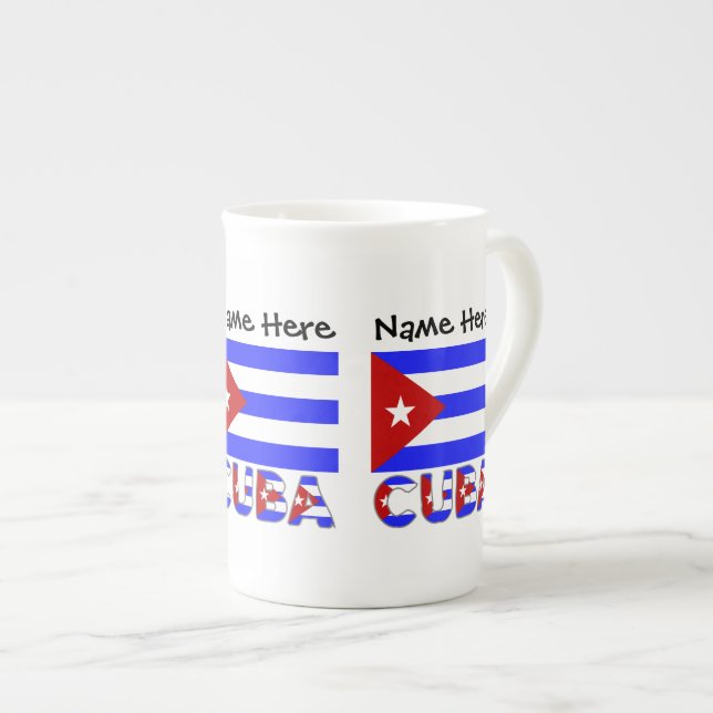Cuba Cuban Light Blue Flag Personalised  Bone China Mug (Front Right)
