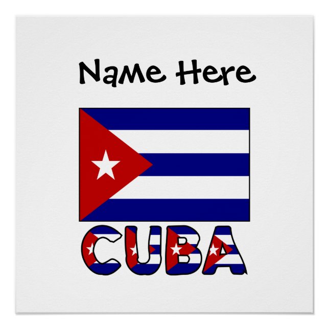 Cuba Dark Blue Cuban Flag Black Personalisation  Poster (Front)