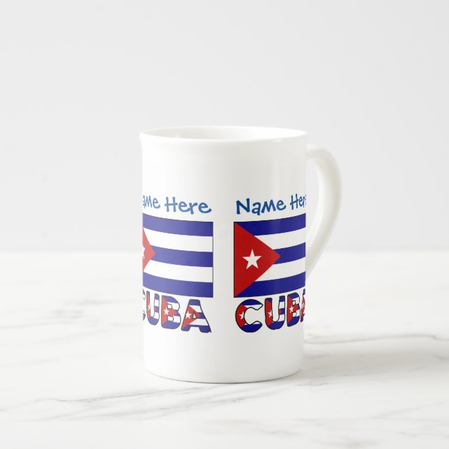 Cuba Dark Blue Cuban Flag Blue Personalisation Bone China Mug (Front Right)