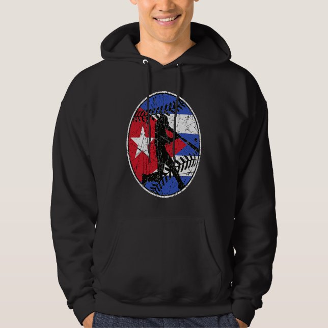 Cuba Flag Baseball Hitter Cuban Baseball Fan Cuban Hoodie (Front)