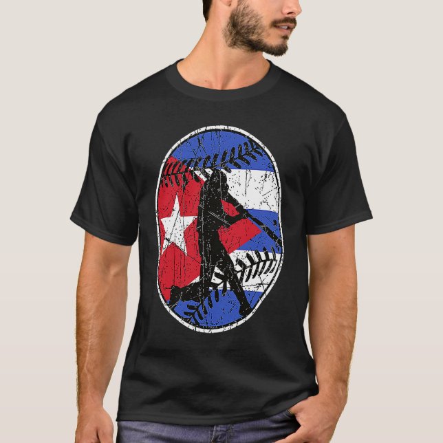 Cuba Flag Baseball Hitter Cuban Baseball Fan Cuban T-Shirt (Front)