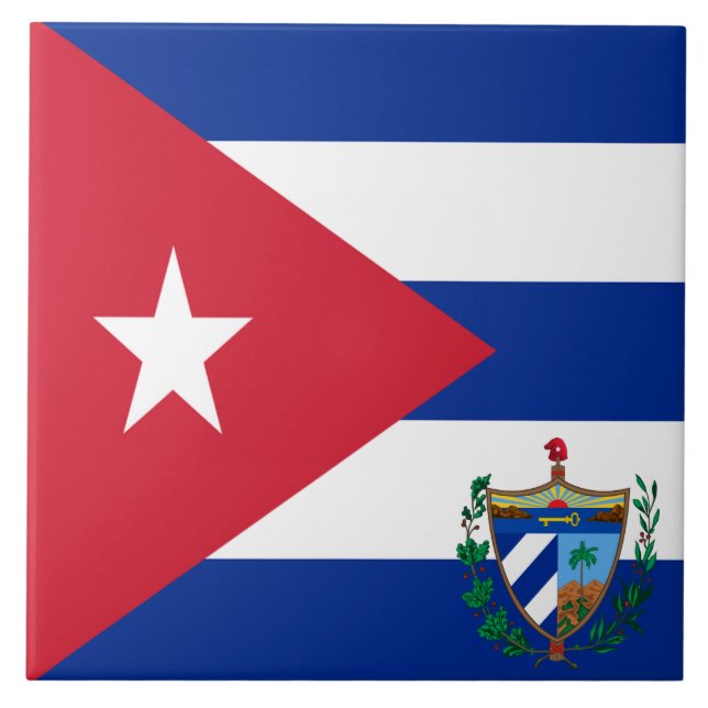 Cuba flag-coat arms ceramic tile (Front)
