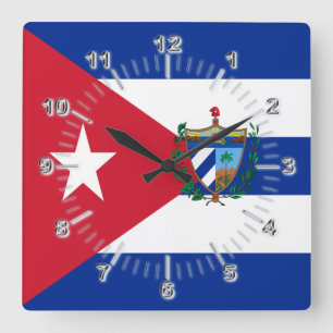 Cuba flag-coat of arms    square wall clock