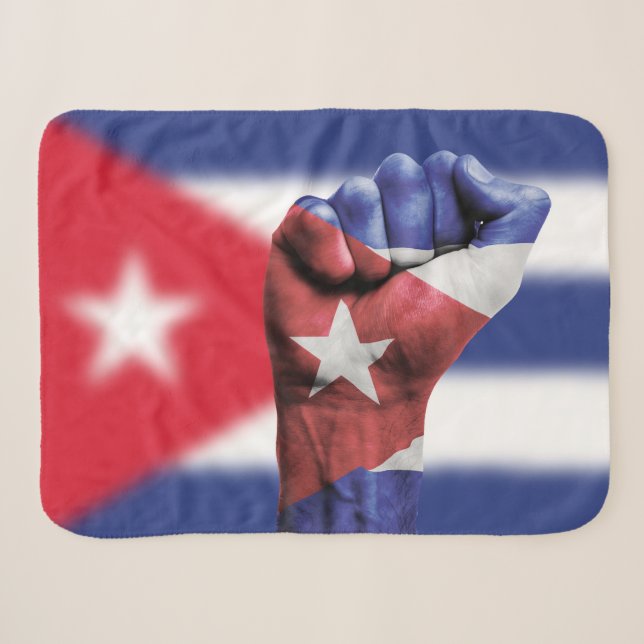 Cuba Flag Fist Sherpa Blanket (Front (Horizontal))