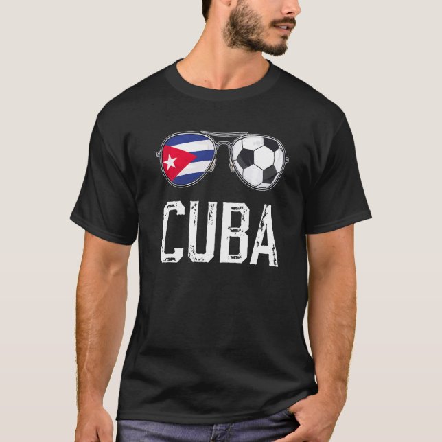 Cuba Flag & Football Sunglass Cuban Fan T-Shirt (Front)