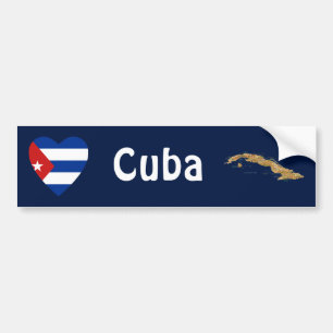 Cuba Flag Heart + Map Bumper Sticker