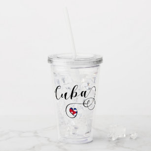 Cuba Flag Heart Script, Cuban Flag Acrylic Tumbler