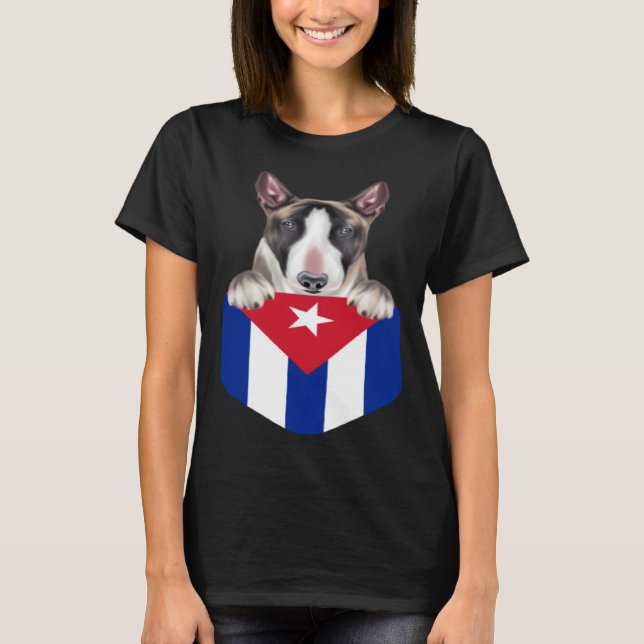 Cuba Flag Miniature Bull Terrier Dog In Pocket T-Shirt (Front)