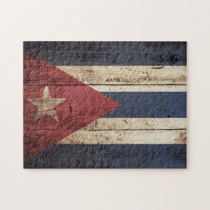 Cuba Flag on Old Wood Grain Jigsaw Puzzle