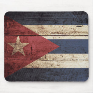 Cuba Flag on Old Wood Grain Mouse Pad