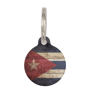 Cuba Flag on Old Wood Grain Pet Tag