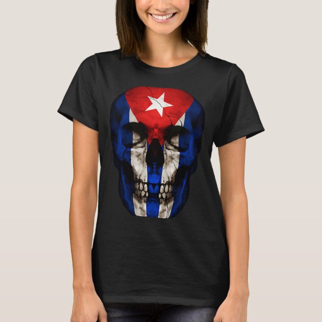 Cuba Flag Skull Cuban Roots Proud Patriotic T-Shirt (Front)