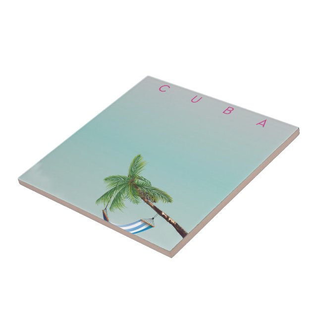 Cuba Hammock Vintage style vacation print. Ceramic Tile (Side)