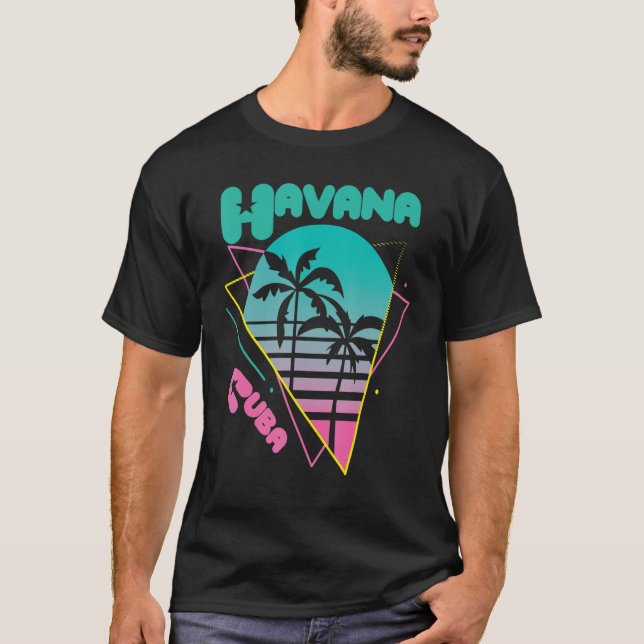 Cuba Havana City Palm Tree Caribbean Cuban Home T-Shirt (Front)