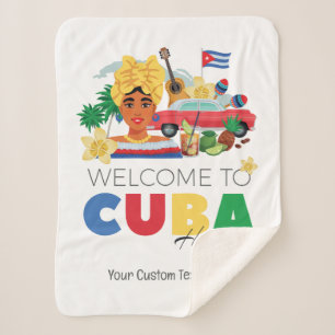 Cuba Havana Custom Text Sherpa Blanket