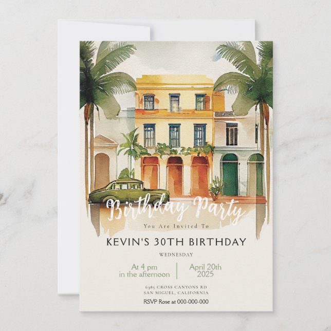 Cuba Havana Palm Trees Birthday Party Invitation (Front)