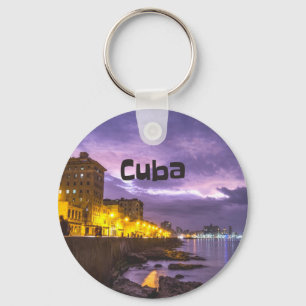 Cuba Havana Shoreline Citylights At Night Key Ring