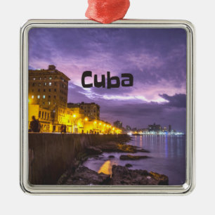 Cuba Havana Shoreline Citylights At Night Metal Ornament