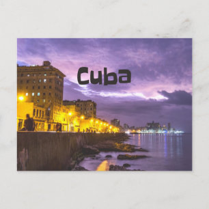 Cuba Havana Shoreline Citylights At Night Postcard