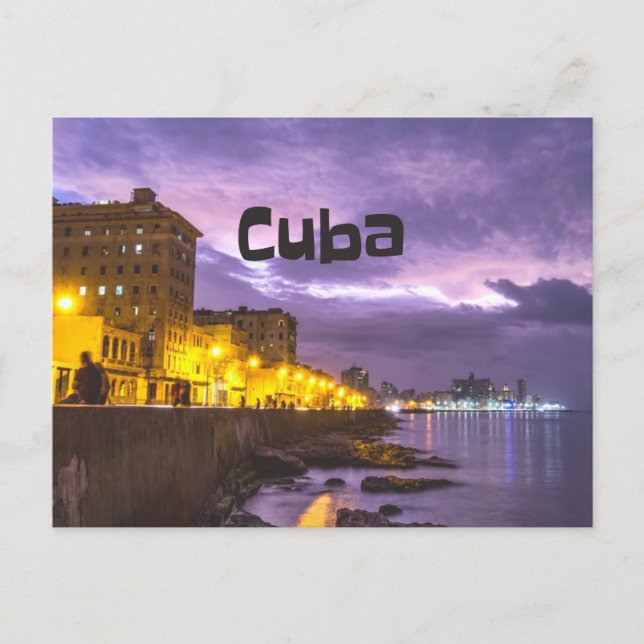 Cuba Havana Shoreline Citylights At Night Postcard (Front)