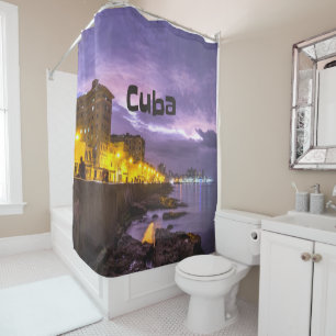 Cuba Havana Shoreline Citylights At Night Shower Curtain