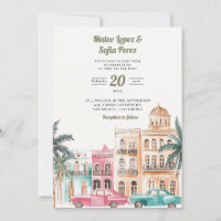 Cuba Havana Watercolor Wedding Invitation