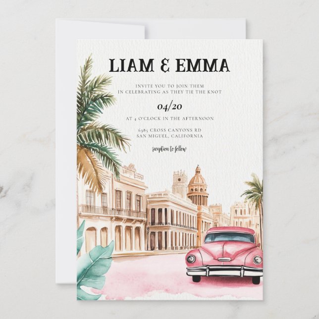 Cuba Havana Wedding Invitation destination wedding (Front)