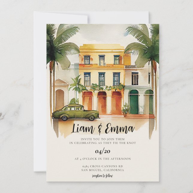 Cuba Havana Wedding Invitation destination wedding (Front)