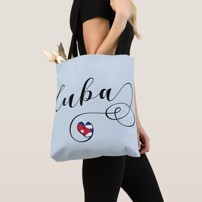 Cuba Heart Grocery Bag, Cuban Flag Tote Bag (Close Up)