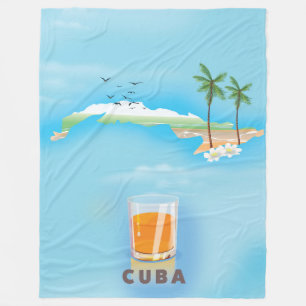 Cuba Illustrated map travel poster Fleece Blanket