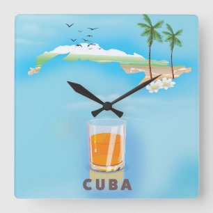 Cuba Illustrated map travel poster Square Wall Clock